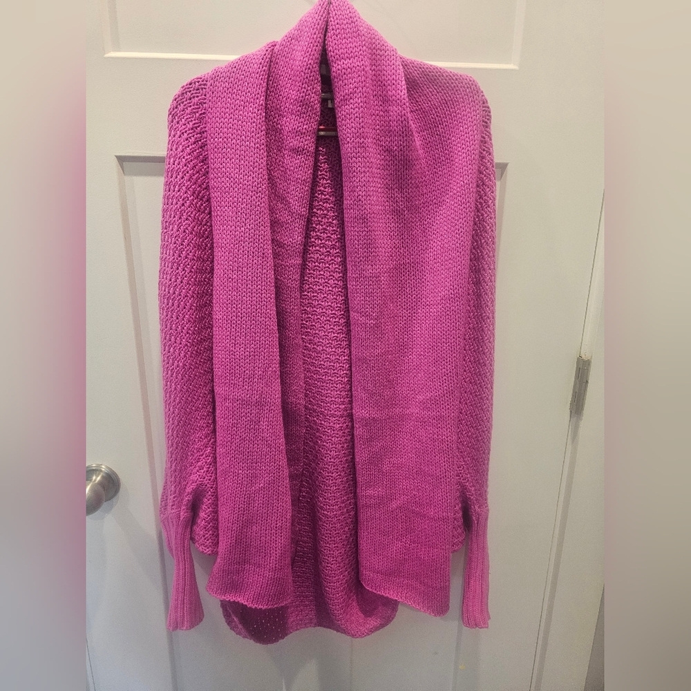 Initials Inc. Pink Open Front Cardigan Sweater Chunky Knit Shawl Collar One Size